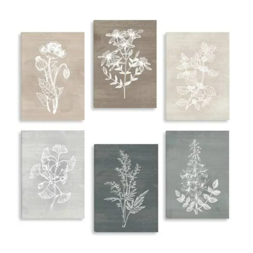 neutral-botanical-plant-canvas-wall-art-decor-6-pieces-rustic-farmhouse